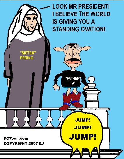 World Asks Bush to Jump (Cartoon by EJ)