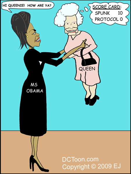 Michelle Obama meets Queen Elizabeth II (Political Cartoon by EJ)